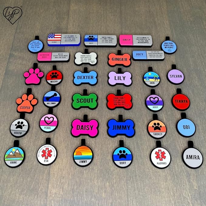 LYP Original Soundless Pet ID Tags | Custom Dog Tags Personalized for Pets | Durable Silicone Deep Engraved Dog Tag | No More Jingling | Mountain