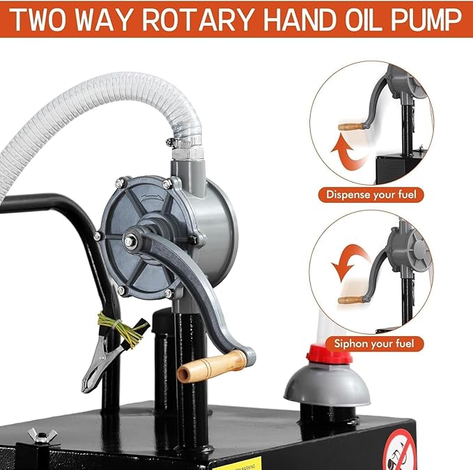 45 Gallon Fuel Caddy With Wheels - Heavy Duty Steel Gas Can With Hand Pump - Portable Fuel Transfer Tank for Gasoline, Diesel, Kerosene - Wide Mouth Design for Construction, Farm, ATV, Generator