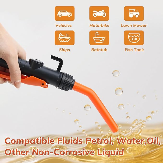 Portable Fuel Transfer Pump, Battery Powered Siphon Pump for Gasoline, Fuel, Gas, Diesel, Water Transfer, 2.4 GPM Flow Oil Extractor with Powerful Suction Ergonomic Nozzle 46.3 Inches Hose