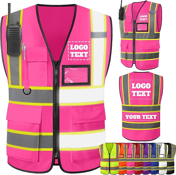 Custom Logo Safety Vest–Reflective High Visibility 2-Tone Work Vest for Men Construction Jacket Vests with Zipper Pockets