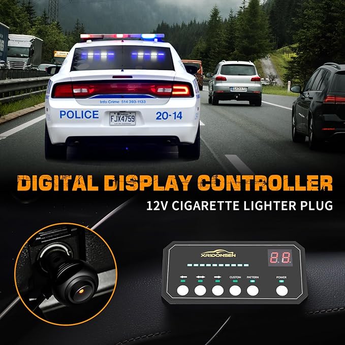 XRIDONSEN 2x 17 inch Blue White Emergency Dash Strobe Lights Bar 40 LED Interior Front/Rear Windshield Lights Safety Flashing Warning Hazard w/Suction Cups for Police Firefighter Vehicles Trucks Car