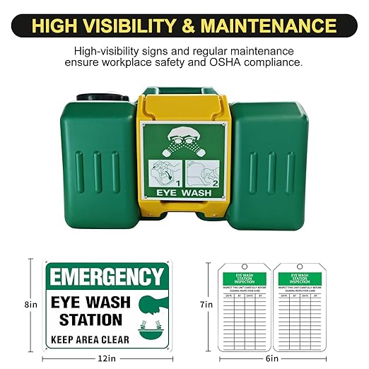 9-Gallon Portable Eye Wash Station OSHA-Approved, Includes Station Sign and 2 Inspection Tags, Wall Mount Eyewash Station, Emergency Eye Washing Station, First Aid Eye Wash Units for Workplace Safety