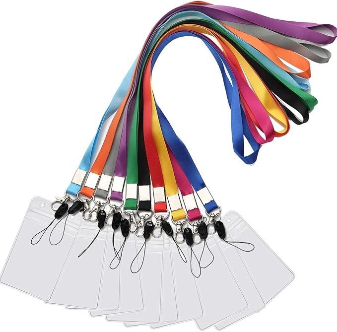 YOUOWO Lanyard with Badge Holders 10 Pack 10 Colours Neck Office Lanyards for Key Kids ID Name Badge USB Stick Whistles,Grey Purple Black Blue Green Orange
