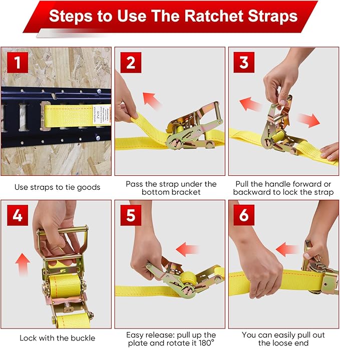 8-Pack E-Track Ratchet Straps, 4,400 LB Breaking Strength, 2" x 15' E-Track Tie Downs-2 Inch x 11.48 Feet ETrack Straps with 4 Feet Fixed End and Spring E-Fittings Yellow Logistic Ratchet Straps