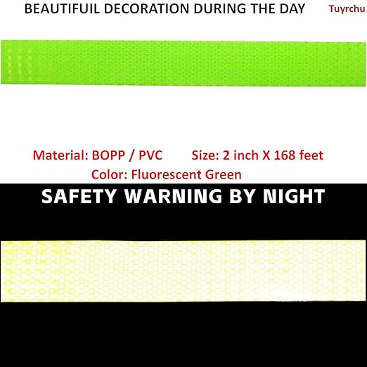 Fluorescent Green Reflective Tape 2 inch Wide, Outdoor Waterproof Safety Adhesive Stickers, High Visibility Industrial Marking Tape (168 feet)