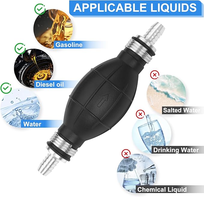 3/8" Boat Primer Bulb Marine for Outboard Motor Universal Fuel Line Hand Primer Bulb Manual Black Rubber Fuel Transfer Vacuum Pump for Gas, Gasoline,Diesel, Water