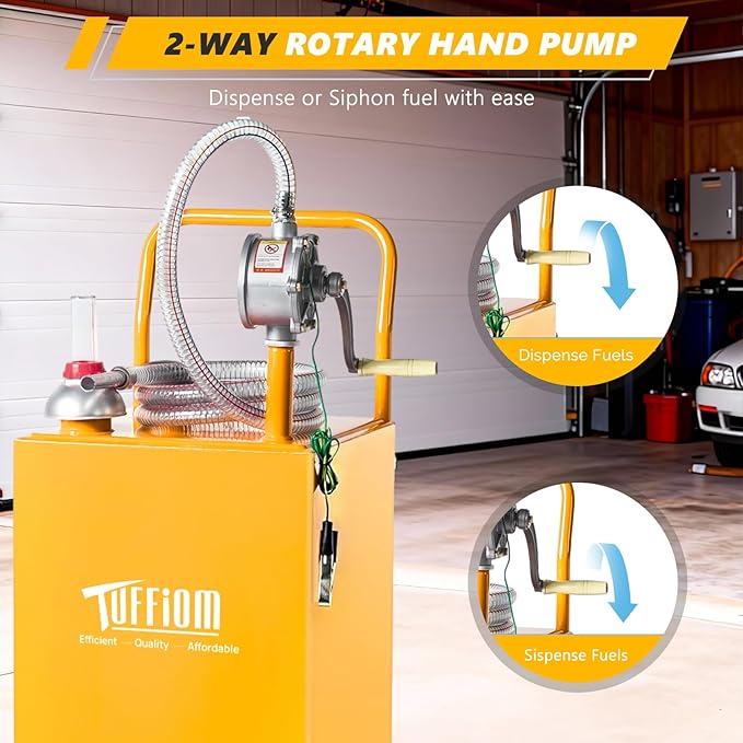 TUFFIOM 30 Gallon Portable Gas Caddy w/Swivel Wheels,Fuel Storage Tank, Gasoline Diesel Can with Fuel Transfer Rotary Hand Siphon Pump for Automobile ATV Car Mower Tractor Boat Motorcycle
