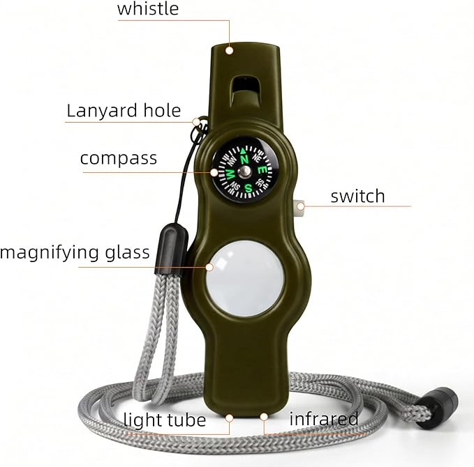 Emergency Survival Safety Whistle，Whistle for Kids with Lanyard,Compass,Thermometer,Ideal for Kayaking, Boating, Hiking, Camping, Climbing