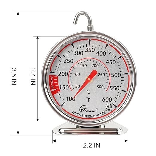 Oven Thermometer 2.4 Inch Oven Temperature Gauge with 360° Rotating Hook Baking Thermometer Hang or Stand Design 50-300°C/100-600°F for Gas/Electric Ovens, Grill, BBQ