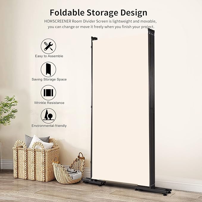 Room Divider 6FT Folding Privacy Screens, 4 Panel Partition Room Dividers w/Freestanding Design, Portable Wall Divider for Room Separtation, Fabric Screen Panel for Home Office Bedroom Dorm