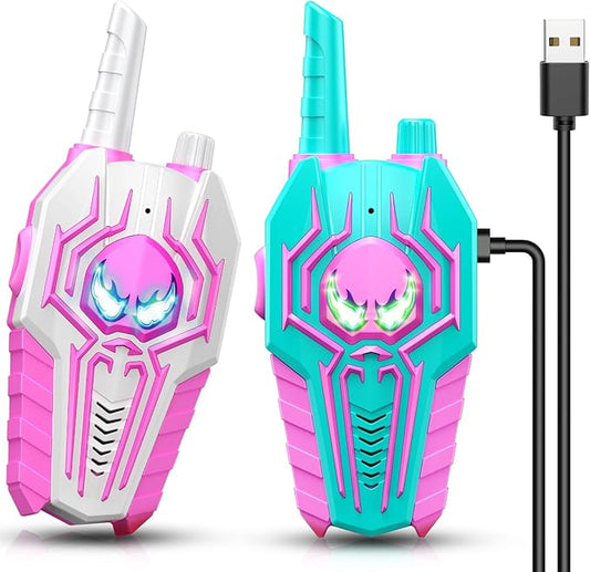 Walkie Talkies for Girls Rechargeable: Christmas Birthday Toys Gifts for 3 4 5 6 7 8 9 Year Old Girls Toys Ages 6-8 Kids Stocking Stuffers Walkie Talkies 2 Pack Outdoor Toy for 3-12 Year Old Girl Gift