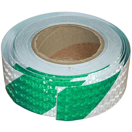 Reflective Tape Green and White 2 inch X 68 feet, Outdoor Waterproof Hazard Conspicuity Warning Industrial Marking Tape