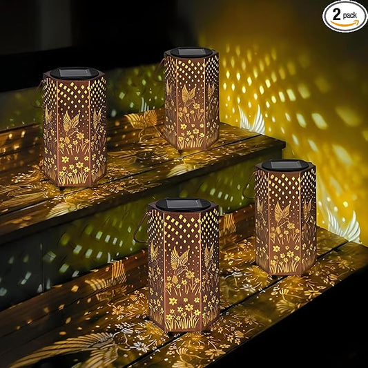 4 Pack Hummingbird Solar Lanterns Outdoor Waterproof - Christmas Gifts for Women, Men, Mom, Solar Lights Outdoor Hanging Garden Decor for Outside, Patio, Outdoor, Yard, Lawn, Balcony