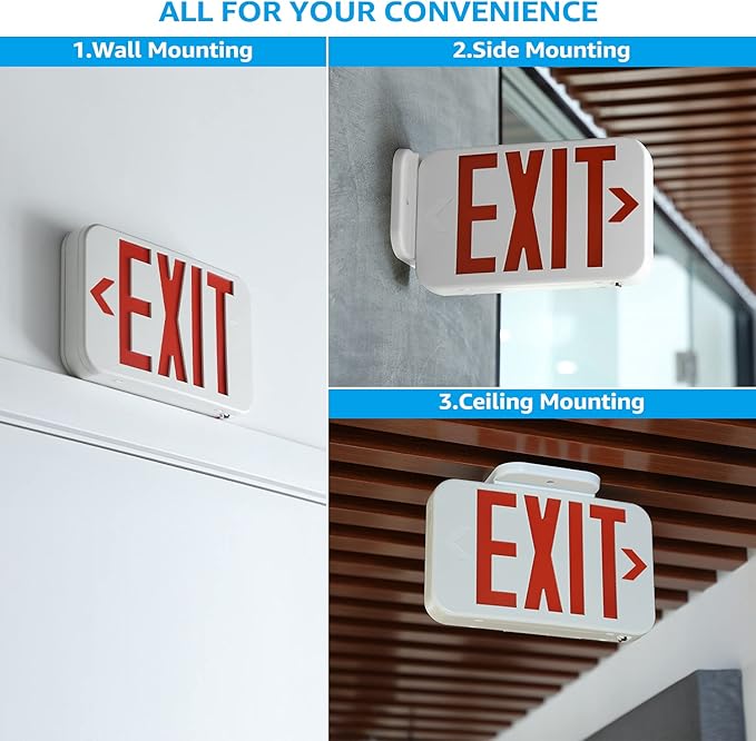 TORCHSTAR LED Exit Sign, Emergency Exit Light with Battery Backup, Double Face, UL 924, AC 120/277V, Damp Location, Hardwired Red Letter Exit Lights for Business Indoor, Pack of 2