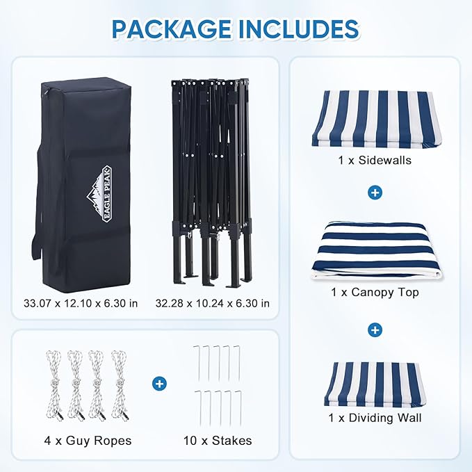 EAGLE PEAK Outdoor Changing Room 8x4, 2 Room Pop Up Portable Changing Room, Sun Shelter, Pop Up Changing Tent for Beach or Pool,Portable Dressing Room for Photoshoots (White/Blue)