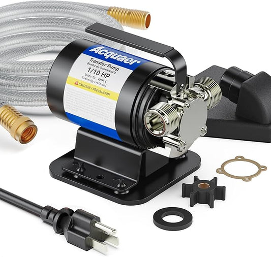 Acquaer Portable Electric Utility Water Transfer Pump 115V 1/10 HP with Suction Hose Kit, Low Suction Water Removal for Water Beds, Pools, Rain Barrel, Aquariums