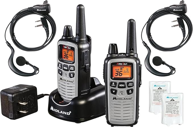 Midland LXT600VP4 FRS Business Walkie Talkies - Long Range 36-Channel Two-Way Radios with Headsets and Charging Base, NOAA Weather Alerts (2-Pack, Gray)