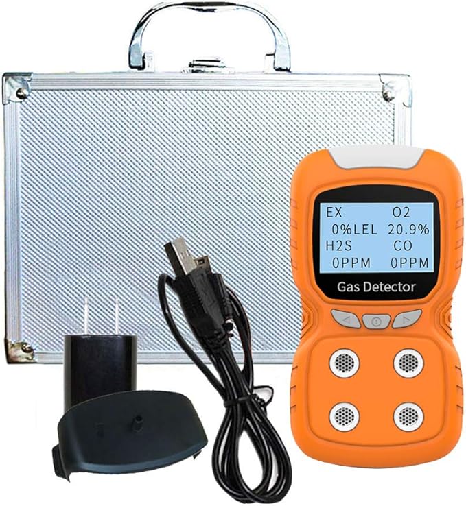 Portable Gas Detector, Gas Clip 4 Gas Monitor Meter Tester Analyzer, Rechargeable LCD Display Sound Light Shock Air Quality Tester, 2 Year Detector…