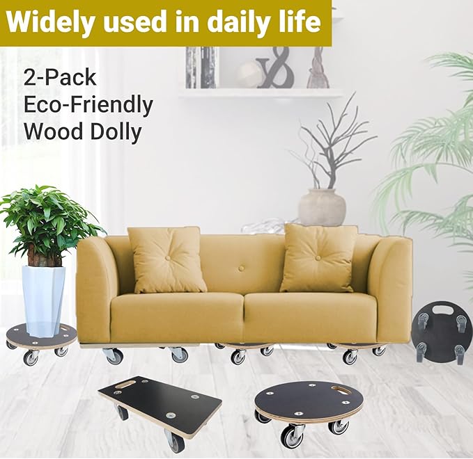 Furniture Moving Dolly 12.4 Inch Mini Size Movers Pylwood Hardwood Mobile Roller 440 lbs Capacity Home use Flat Furniture Cart with 4 Wheels (2 Packs)