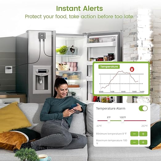 WiFi Refrigerator Thermometer 2 Pack, Freezer Alarm with App & Email Alerts, 2 Years Data Export, Smart Temperature Sensors for Home, Fish Tanks, Hot Tubs