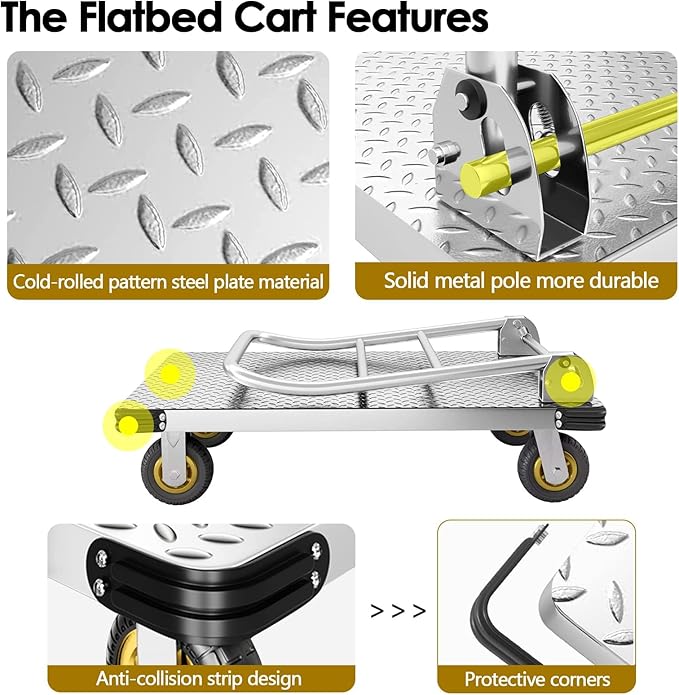 Platform Truck Heavy Duty Push Cart Dolly with 2000 LBS Capacity Foldable Moving Flatbed Cart with 6'' Swivel Wheels Large Steel Platform Dolly Cart for Groceries, Garage, Warehouse (36"X 24")