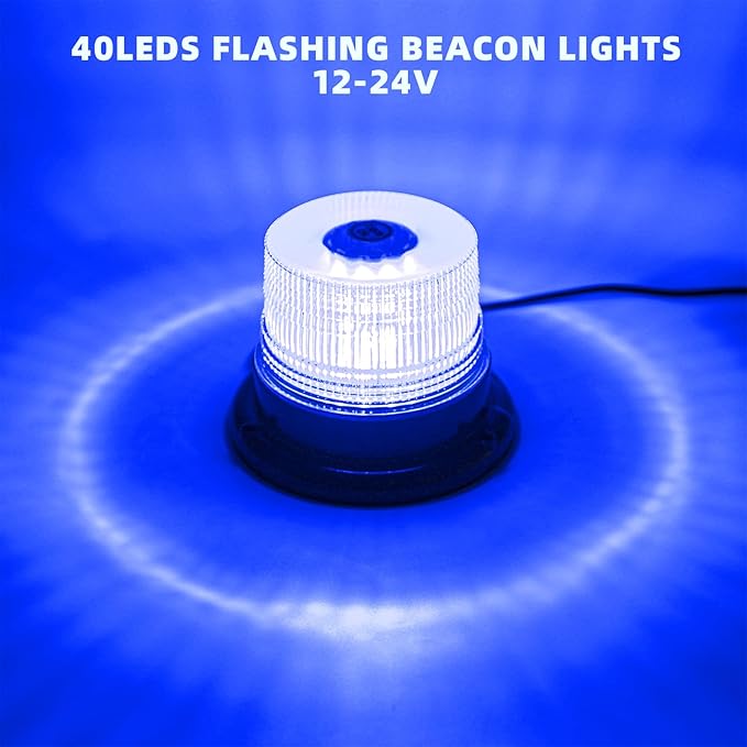 Blue LED Beacon Lights 12-24V Warning Safety Flashing Emergency Roadside Strobe Mini Light Bar with Magnetic Base for Snow Plow Truck Construction Vehicles Forklift Tractor Golf Carts 1-Pcs