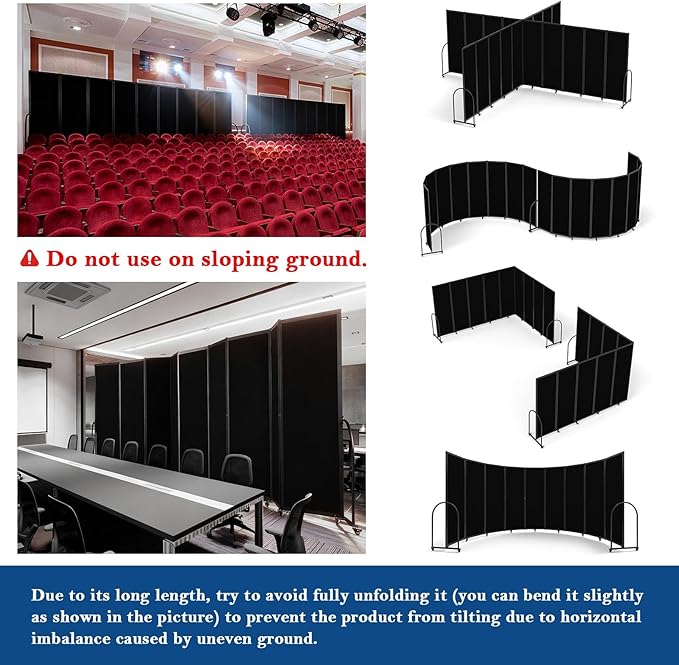 Folding Room Partition,Privacy Room Screen with Arms,Office Dividers Partition Wall,18'5"L* 6'7"H,Black