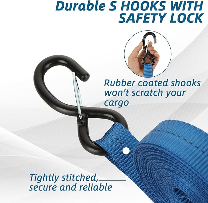 4Pack Ratchet Straps, 20Ft Ratchet Tie Down Straps, 1700 LB Break Strength Ratchet Cargo Straps with Safety Lock S Hooks & Soft Loops for Moving Cargo, Motorcycle, Appliances, Lawn Equipment