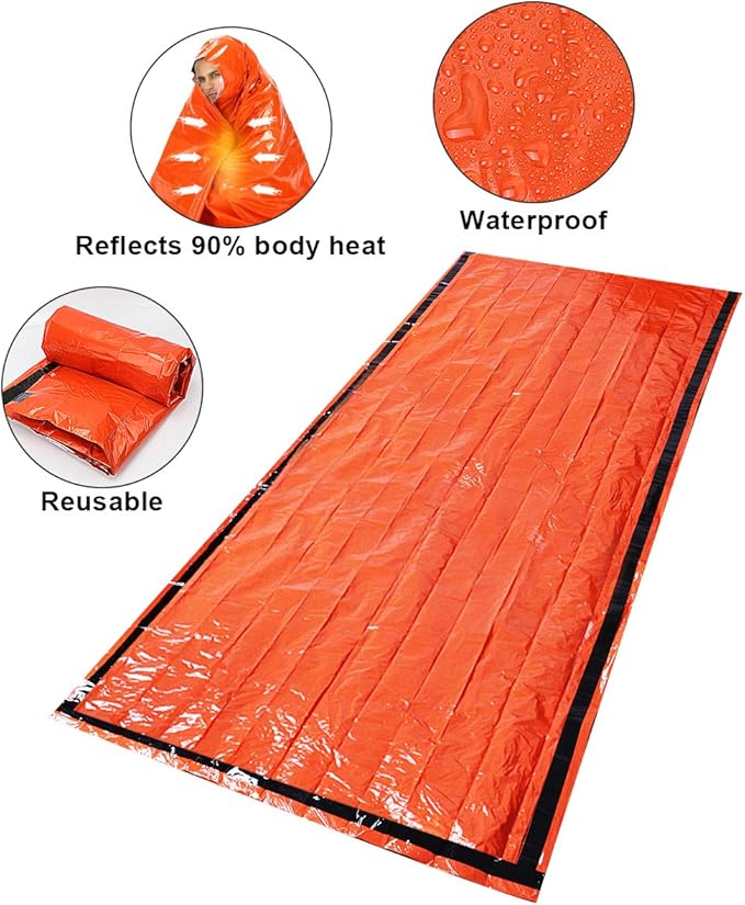 Timok Emergency Sleeping Bags Thermal-Emergency-Blankets Ultralight Space Blankets Survival Waterproof Bivy Sack Multi-Purpose Survival Gear for Hiking, Camping, First Aid Kits, Outdoor Survival Gear