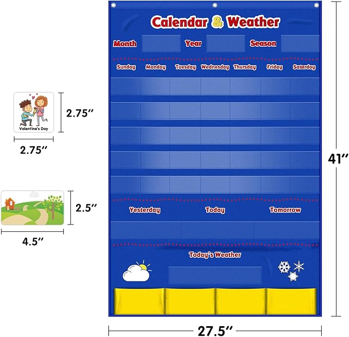 Godery Calendar and Weather Pocket Chart, Classroom Organized Chart, 149 Pieces