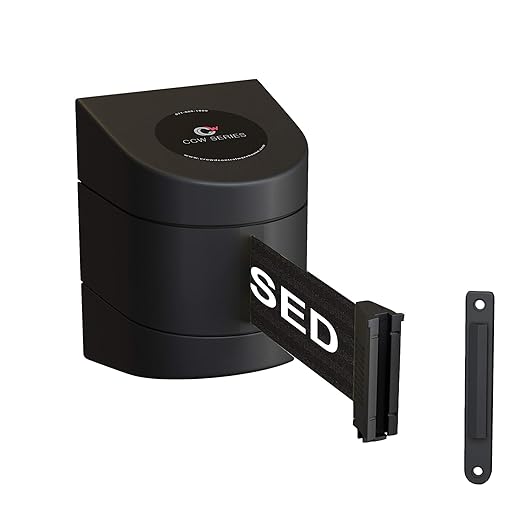 Crowd Control Warehouse - CCW Series WMB-220 Fixed Wall Mount Retractable Belt Barrier - 15 Foot, Black"This LINE Closed" White Letters Belt with Black ABS Case
