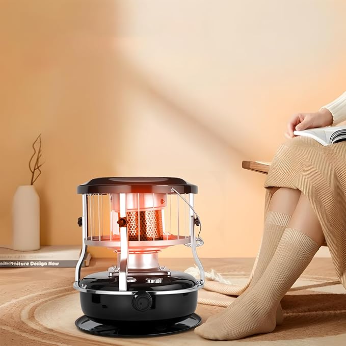 Indoor & Outdoor Kerosene Heater, Radiant Heating, Portable Non-Electric 9000 BTU Kerosene Stove for Camping, Hunting, Cooking (Black)
