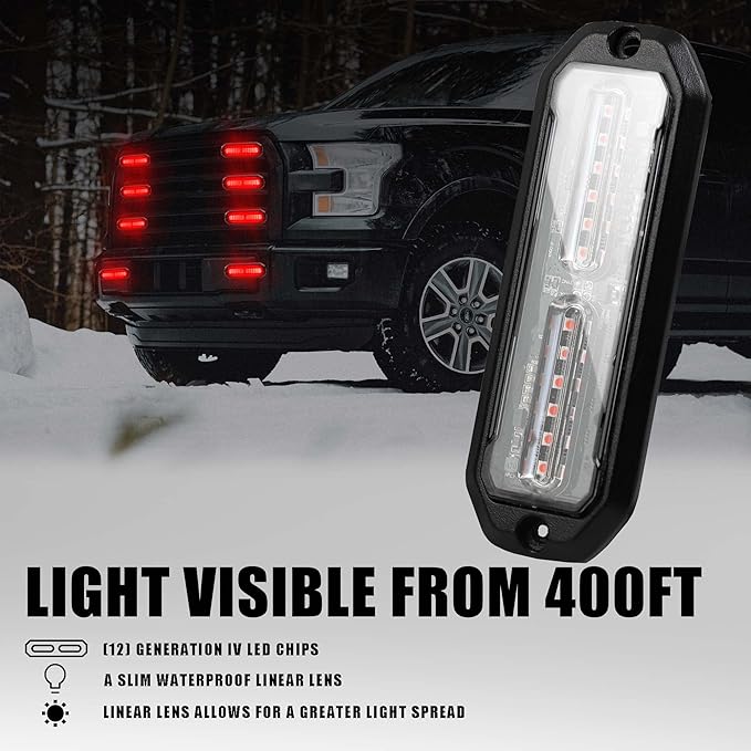 WINECO Ultra-Thin waterproof sync alternating Linear Lens 8pcs 12 led grill strobe lights Red Surface Mount Deck Dash Grill Grille Strobe Lights Warning Police Light for Emergency Vehicles