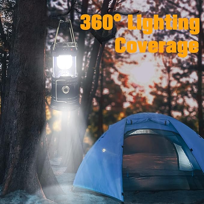 Collapsible Portable LED Camping Lantern Lightweight Waterproof Solar USB Rechargeable LED Flashlight Survival Kits for Indoor Outdoor Home Emergency Light Power Outages 4-Pack