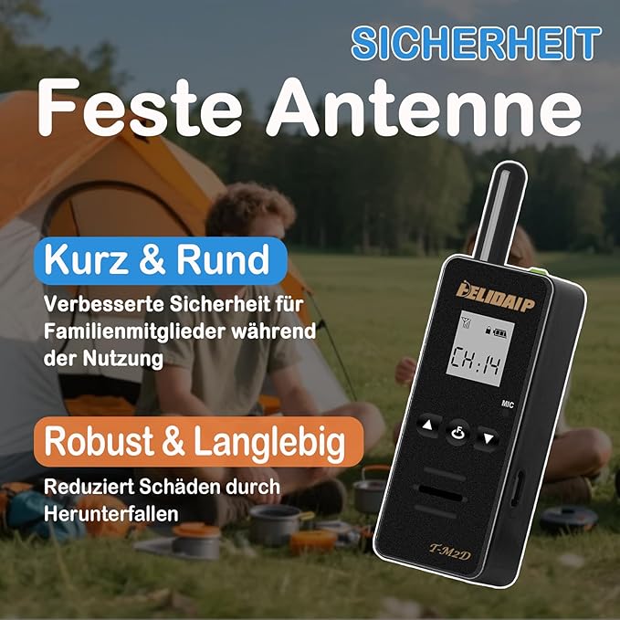 M2D Super Mini Walkie Talkies,Portable Two Way Radios with Earpiece,LCD Display,Rechargeable WakieTalkies for Restaurant,Supermarket,Hospital,Indoor,Outdoor,Business,Hiking,Skiing,Black 2 Pack
