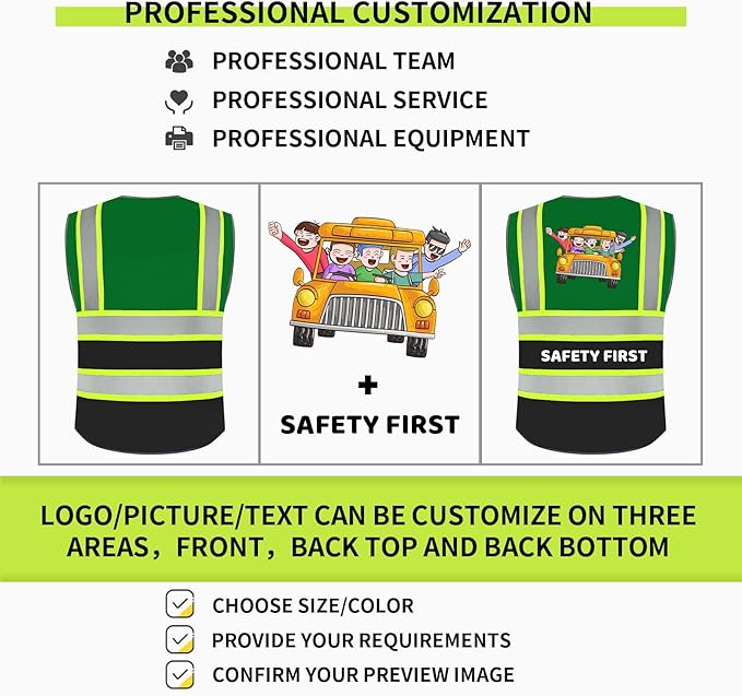 BeautyWill Custom Logo Safety Vest Class 2 High Visibility Reflective Vest for Men - Personalized Logo Team Vest
