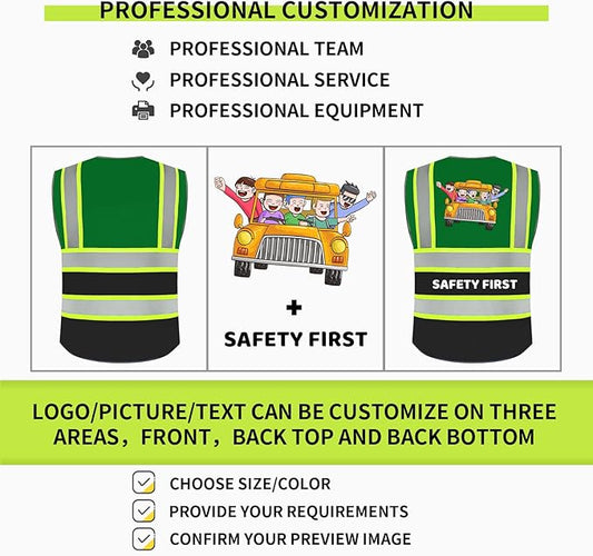 BeautyWill Custom Logo Safety Vest Class 2 High Visibility Reflective Vest for Men - Personalized Logo Team Vest
