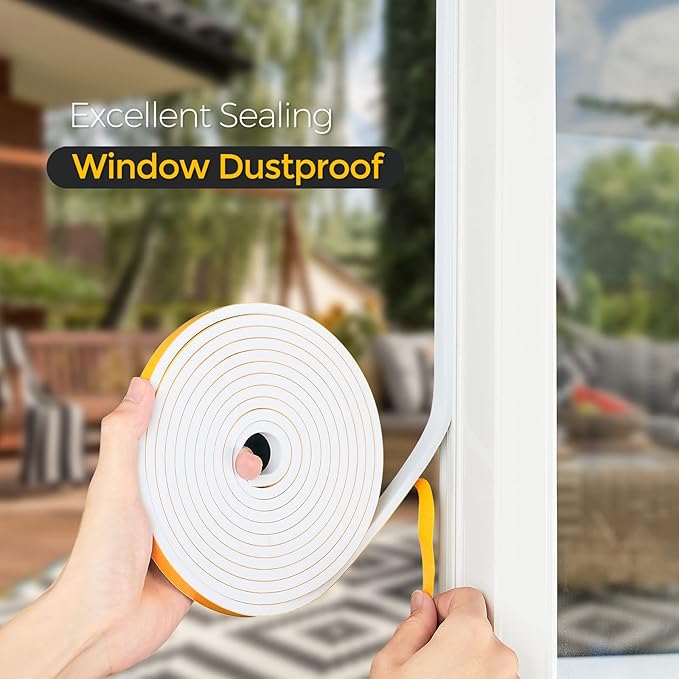 10 Feet Weather Stripping Door Seal, 3" Wide X 1/4" Thick Door Seal Strip High Density Foam Tape Adhesive Strip for Door Soundproofing,Window Insulation (3" x 1/4" x 10FT, White)
