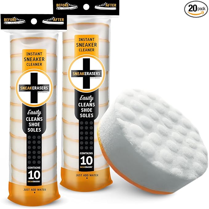 SneakERASERS Sole & Sneaker Cleaner, Premium Shoe Cleaner for Sneakers, Dual-Sided Sponges, Effective for Tennis Shoes & Women Men Sneakers, Gentle Rub Design Cleaner Kit, 20 Pack