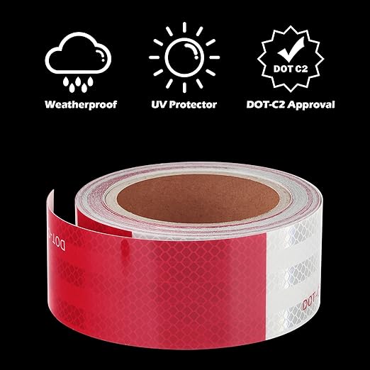 LLPT Reflective Tape 1/2” x 33 Ft DOT-C2 High Visibility Safety Tape Flexible Waterproof Intense Reflector for Trailer Truck Car RV Boat Camper Color Red White (RT053RW)