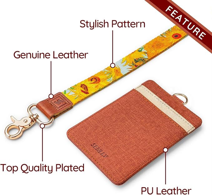 SENLLY ID Badge Holder Gift with Cute Neck Lanyard Strap, 2 Card Slots and 1 Clear ID Window, for Women and Men