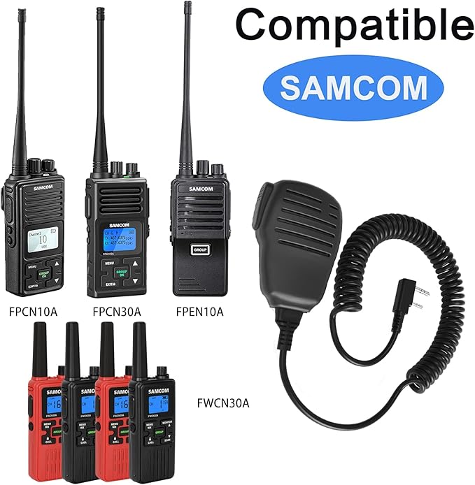 SAMCOM Shoulder Mic of Walkie Talkies, Two Way Radio Speaker Microphone, Handheld Walkie Talkie Microphone for Most 2 Way Radios, 2 Pin Radio Mic with PTT (2 Pack)