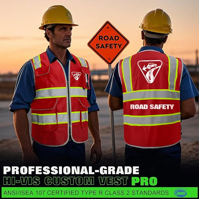 BeautyWill 10 Pack Custom Logo Safety Vest ANSI Class 2 High Visibility Reflective Vest Personalized Construction Vest Bulk