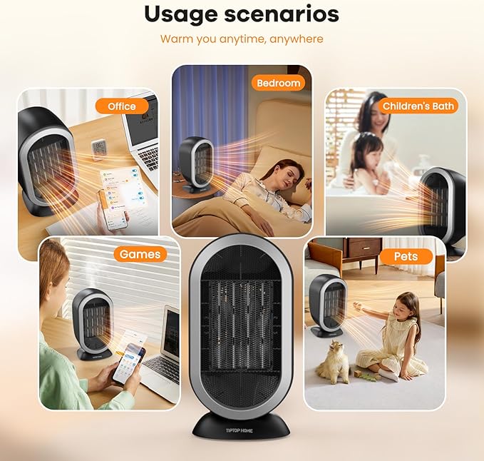 Space Heater, 1200W PTC Fast Heating Ceramic Room Small Heater, Two-Speed Portable Heater Fan with Adjustable, Overheating Protection, Dumping Shutdown, Electric Heaters for Home Bedroom, Office
