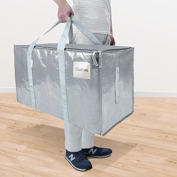 TICONN 8 Pack Extra Large Moving Bags with Zippers & Carrying Handles, Heavy-Duty Storage Tote Moving Boxes for Space Saving (8 Pack, Light Grey)
