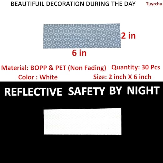 White Reflective Stickers 2 inch X 6 inch, Outdoor Waterproof High Visibility Warning Safety Adhesive Reflector Tape (30 Pcs)