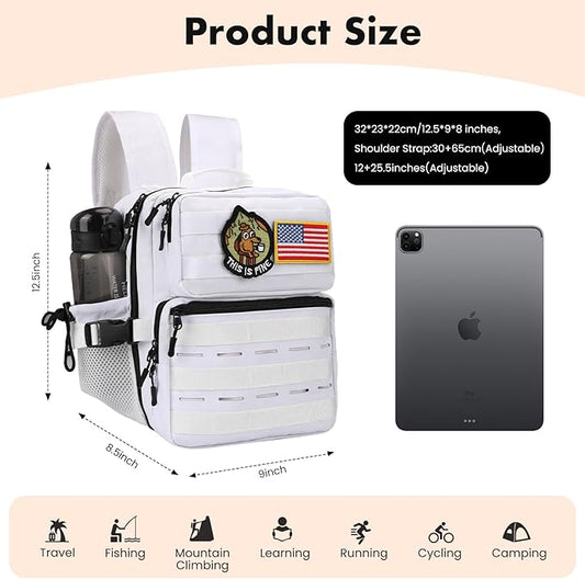 9L Mini Tactical Backpack for Men Women,Small Military Tactical Backpack for Gym,Hiking,Camping,Cycling (White)