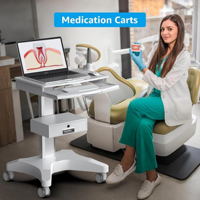 Mobile Dental Clinic Workstation Medical Trolley with Laptop Pallet and Oral Scanner Holder,Hospital Cart Wheels for Clinic,Hospital, School and Lab
