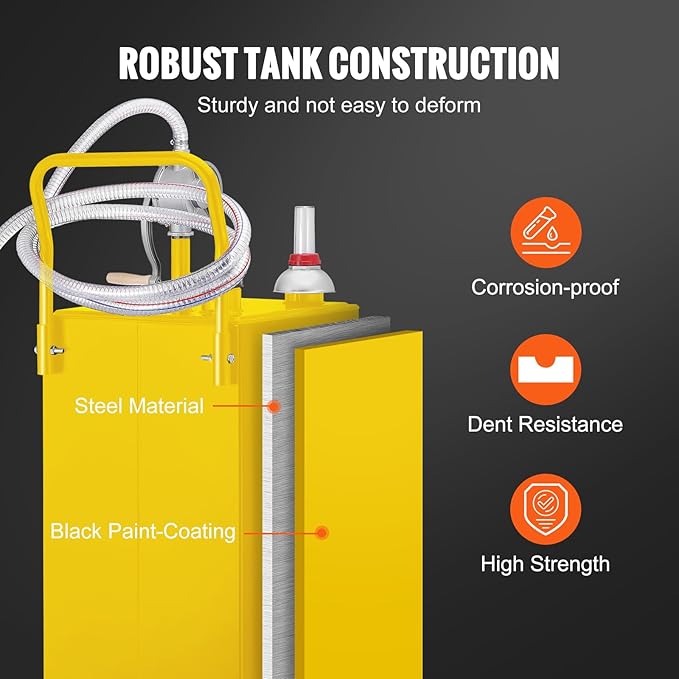 VEVOR 30 Gallon Fuel Caddy, Gas Storage Tank & 4 Wheels, with Manual Transfer Pump, Gasoline Diesel Fuel Container for Cars, Lawn Mowers, ATVs, Boats, More, Yellow
