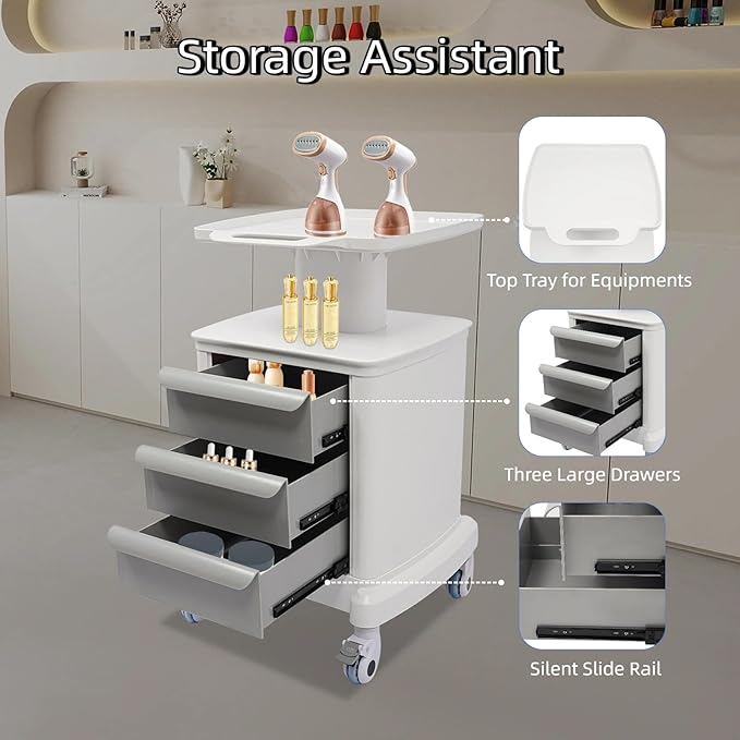 Mobile Medical Cart with 3 Drawers, Utility Cart with Wheels Commercial Hospital Office Lab Cart Beauty Salon Storage Trolley, for Hospital Lab Clinic Pet Shop